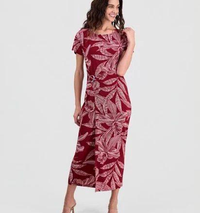 Robbie Bee Women's Printed Round-Neck Faux-Wrap Dress