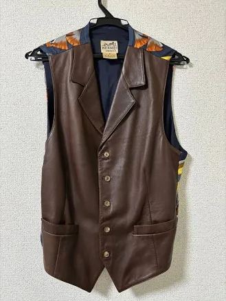 USED HERMES LEATHER VEST, GENUINE LEATHER, DAIMYO, SWORD