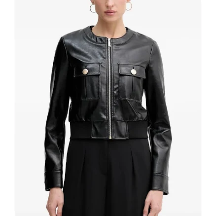 Sisley Women's Flap-Pockets Zipped Biker Jacket