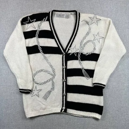 Maggie Lawrence Equestrian Women's Striped Star Embroidered Cardigan Sweater