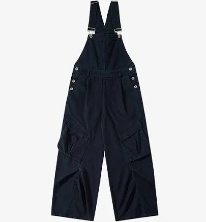 Pleated Knee Cargo Denim Overalls