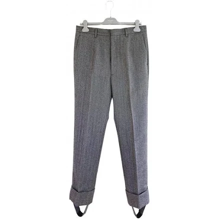 Prada Grey Wool Chevron Trousers with Stirrups Size 47 IT