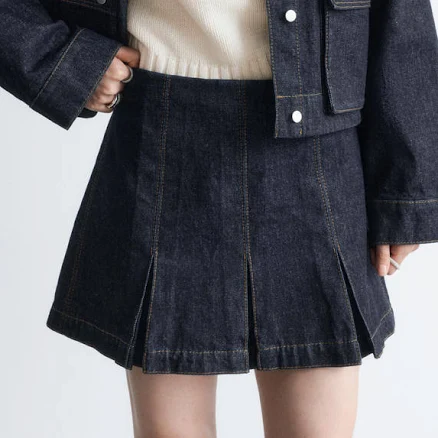 & Other Stories Pleated Denim Mini Skirt