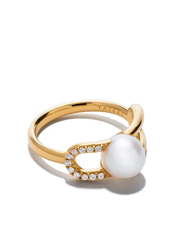 Fine Links Diamond Pearl Ring