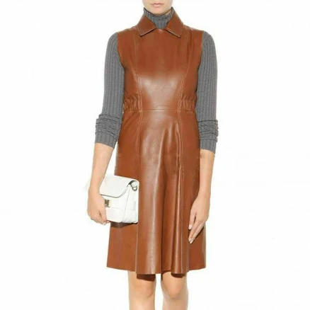 Brown Genuine Lambskin Leather Women's Dress Stylish Handmade Casual