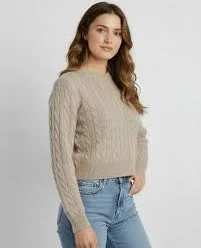Varsity Cable Crewneck | Taupe Heather