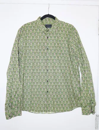 Prada Mens Floral Print Button Down Dress Shirt - Size 45 - Green