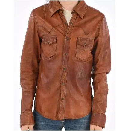 Men's Vintage Lambskin Leather Biker Shirt