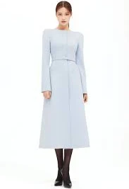 Cashmere Wool Boat Neckline Slim Line Coat