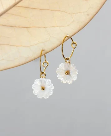 Mother of Pearl Blooming Hoop Silver Earring