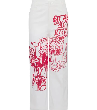 Libertine Women's Still Life Silk Screen-Printed Wide-Leg Crop Pants