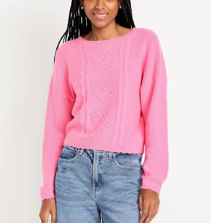 Old Navy Women's Sosoft Crew-Neck Bobble Heart Sweater