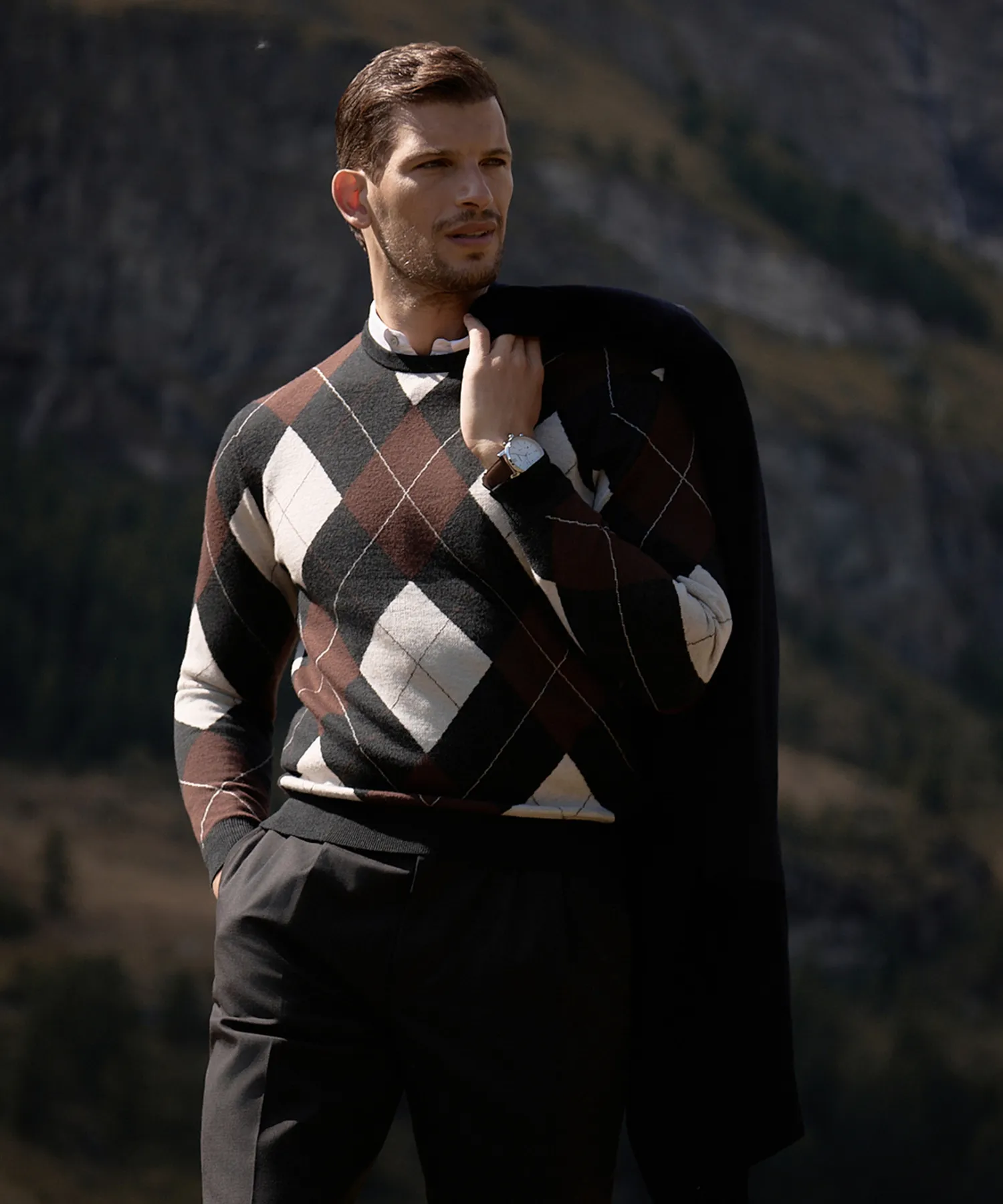 (M) Baltur Wool Diamond Sweater [Beluga Charcoal]
