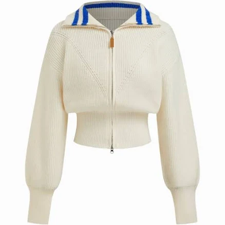 Knit Fabric Striped Zip Through Cardigan