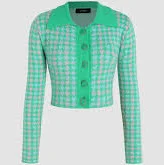 Houndstooth Polo Knit Button Up Crop Cardigan