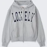 Lonely/Lovely Fluff Hoodie Zip-Up Gray Navy