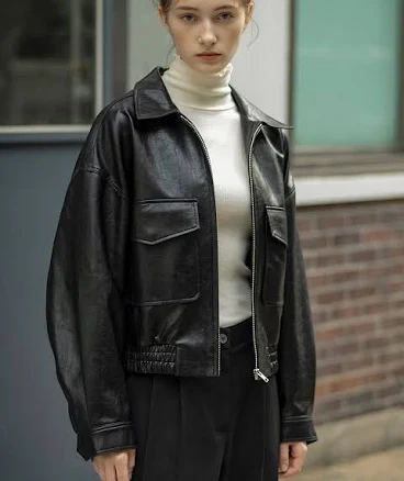 Siyazu Fake Leather Bomber Jacket (Black) by W Concept