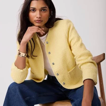 Yellow Boucle Cotton Blend Jacket