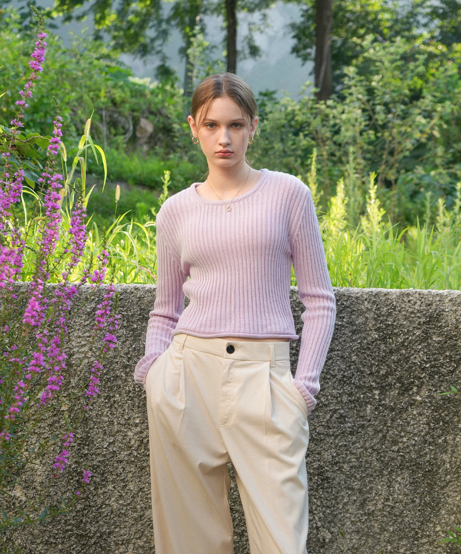 Square Ribbed Slim Knit (Purple)