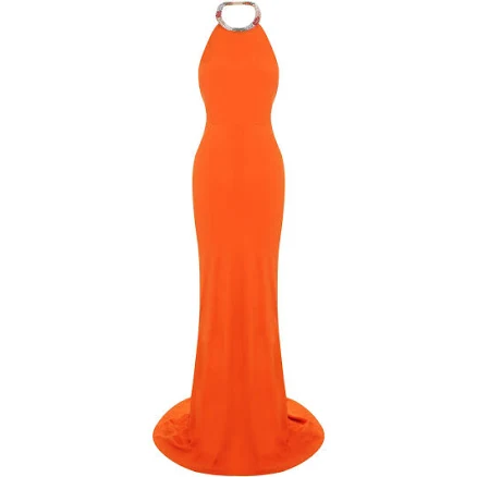 New Alexander Mcqueen S/s 2013 Red Carpet Jeweled Orange Halter Stretch Dress 38