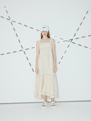 Long Suspender Dress 005 Ivory