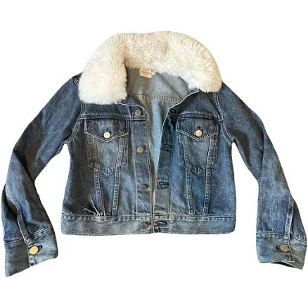 Alice & Olivia Blue Denim Jacket with Faux Fur Collar S