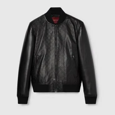 Gucci Embossed GG Leather Bomber Jacket