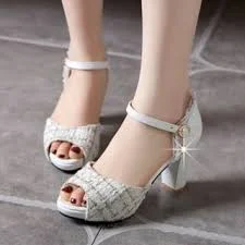 Freesia - Plaid Ruffle Tweed Chunky Heel Sandals