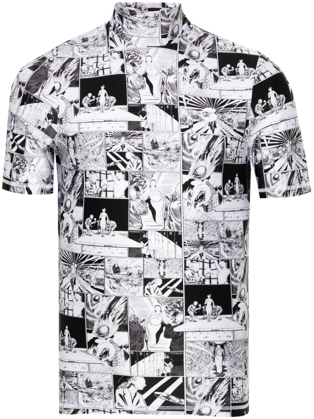 Funnel-neck Cartoon-print T-shirt