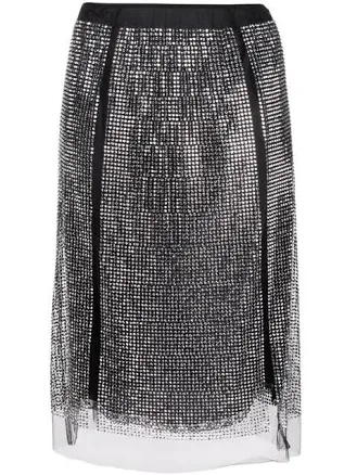 Prada Women's Rhinestone-studded Tulle Skirt