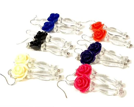 Elegant Single Stem Rose Dangle Earrings