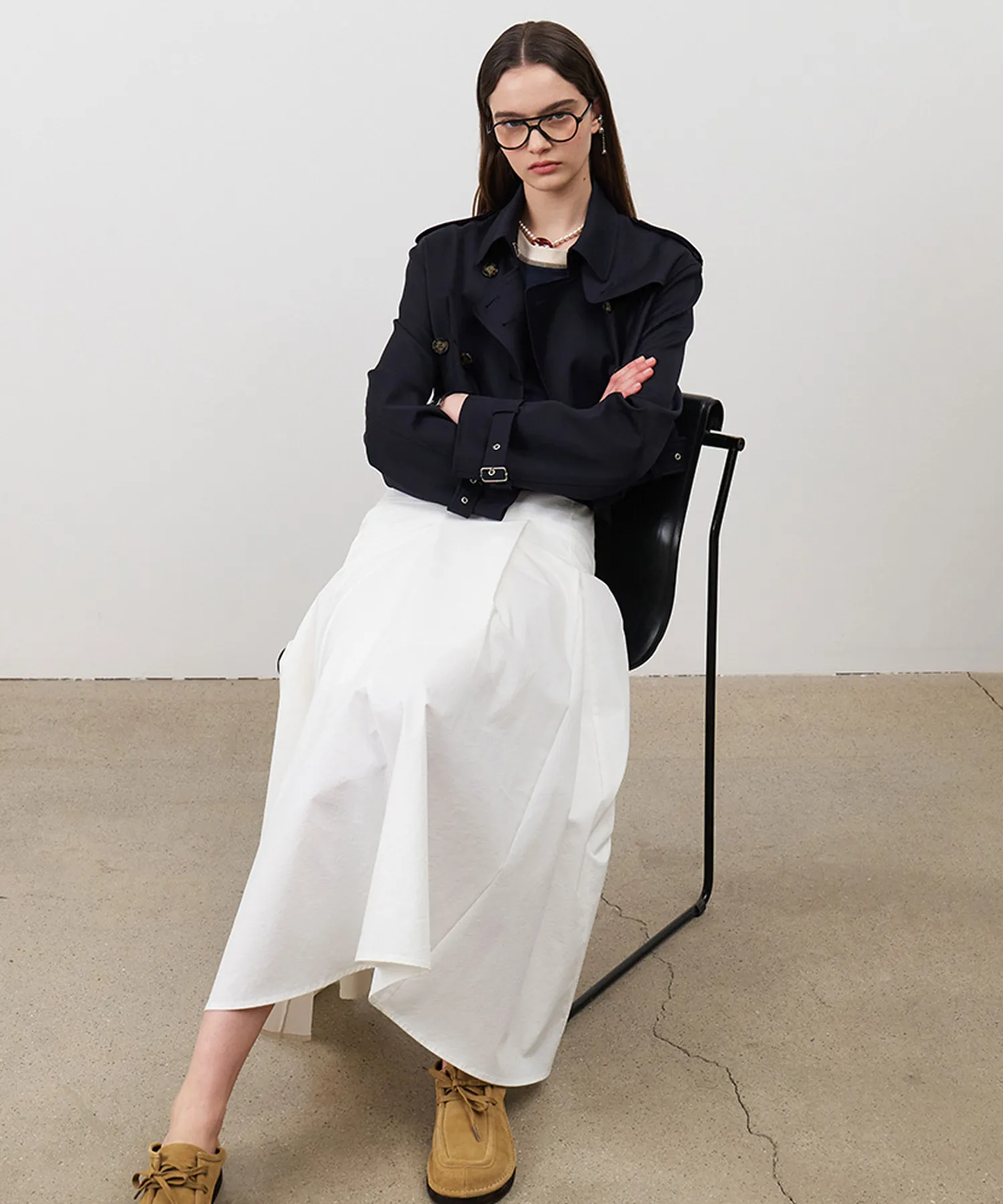24 Spring_ D/Navy Cropped Trench Jacket