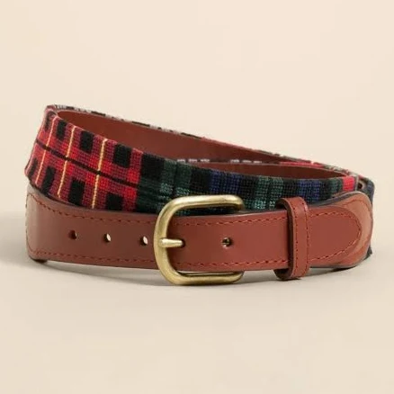 Brooks Brothers Men's SMathers & Branson Needlepoint Plaid Belt