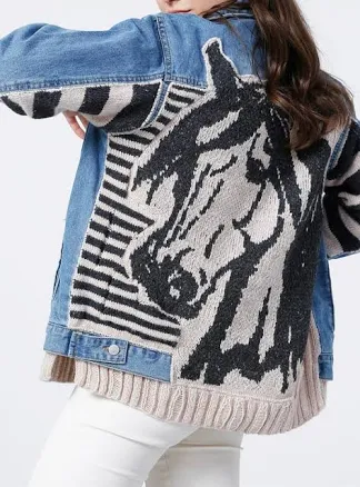 Custom Patchwork Horse Denim Jacket