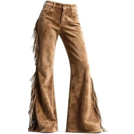 Western Revival Fringed Suede Flare Trousers