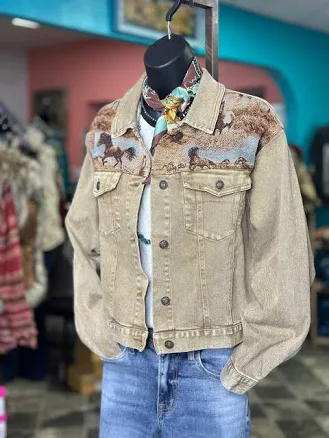 Jacquard Running Horse Denim Jacket