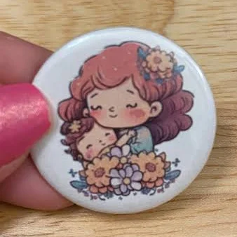Mother and Child Pin Back Button Pins