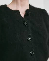 Hairy Knit Puffed Jacket - Black