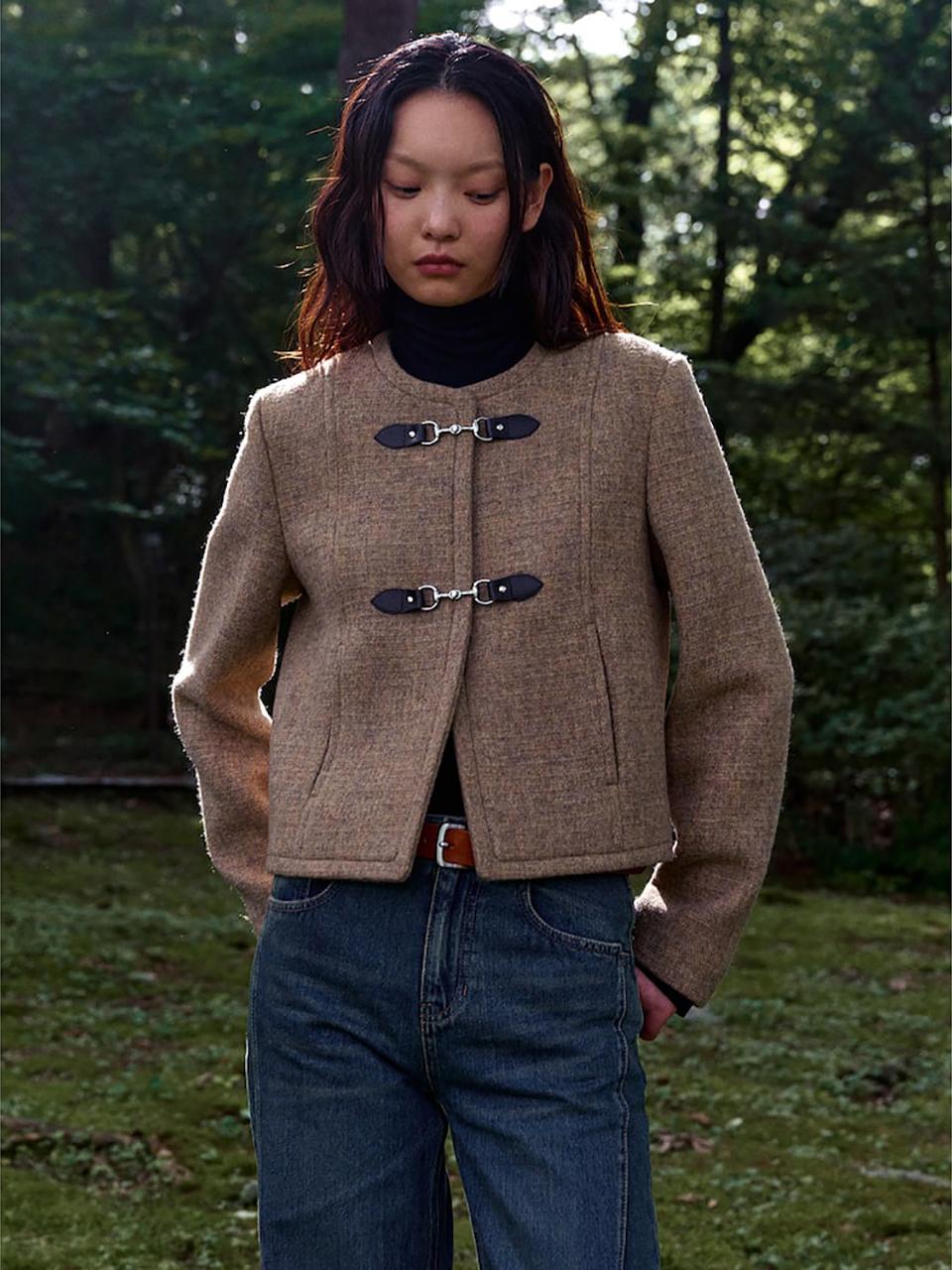 Buckle Detail Wool Jacket - Brown