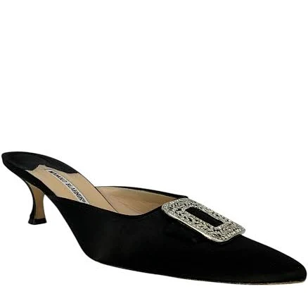 Manolo Blahnik Mayflower Satin Crystal Embellished Mules Size 11