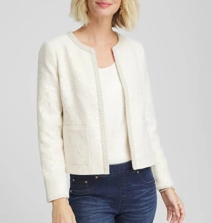 Chico's Women's Pearl Trim Tweed Jacket