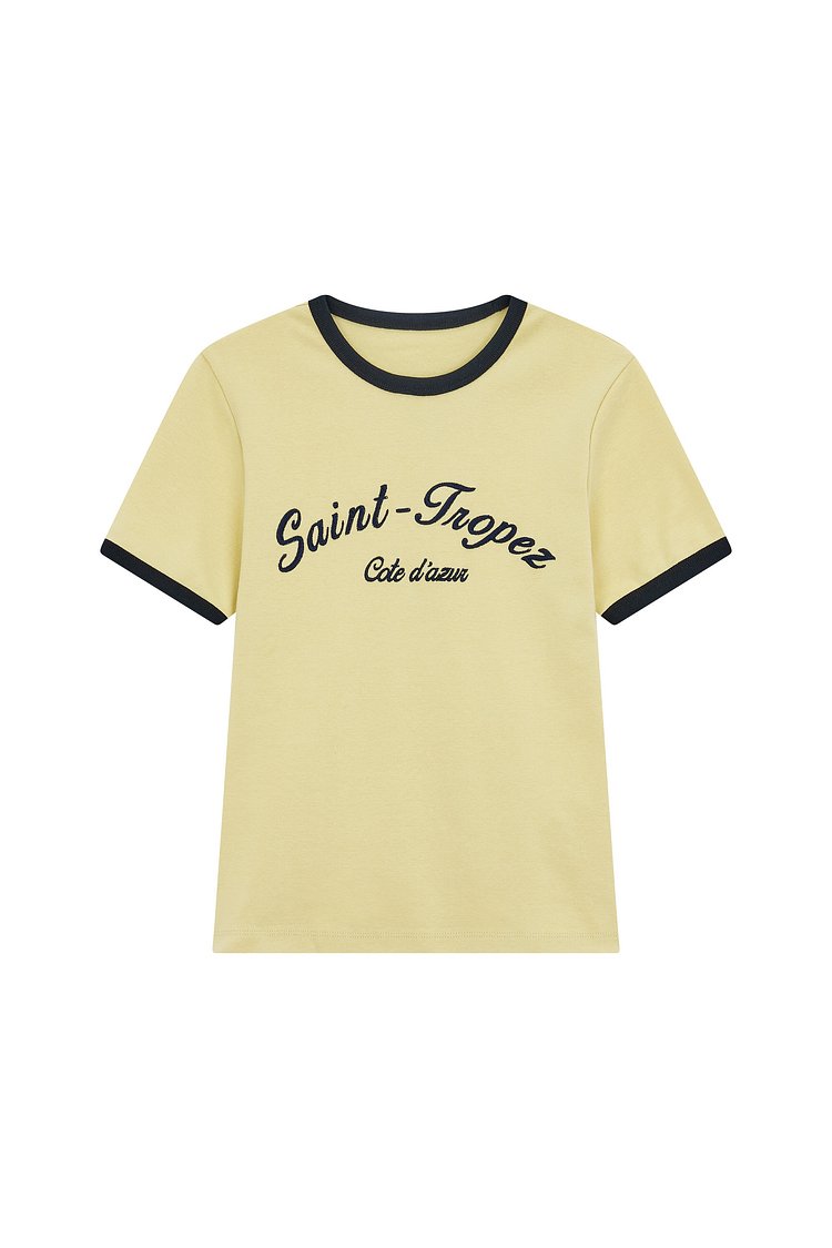 Color Block Trim Lettering T-shirt