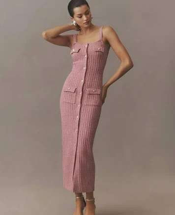 Greta Bouclé Button Down Sheath Maxi Dress