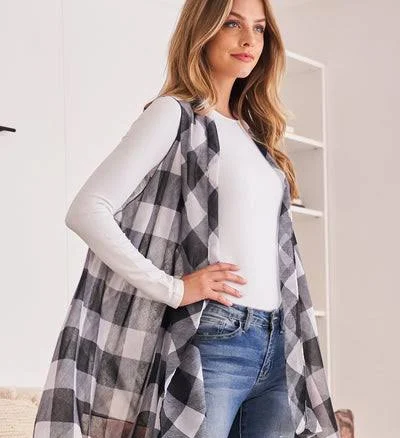 Knee Length Plaid Kimono Cardigan