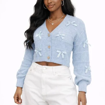 Ribbon Bow Cropped Cardigan