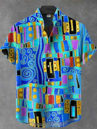 Men's Casual Retro Abstract Art Print Shirt