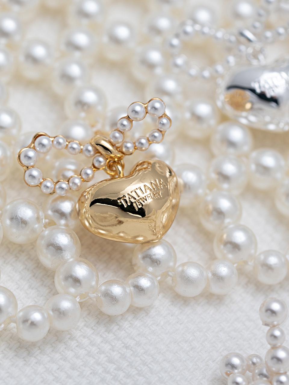 Pearl Ribbon With Heart Earrings EC1945