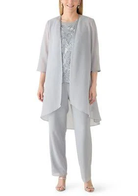 Le Bos Women's Embroidered Mesh Chiffon Pant Set