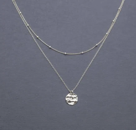 Sterling Silver Hammered Disc Satellite Chain Choker Necklace