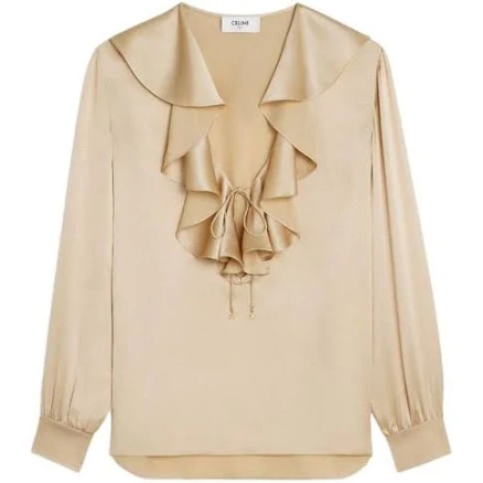 Céline Women's Blouse With Jabot - Natural - Long sleeved tops